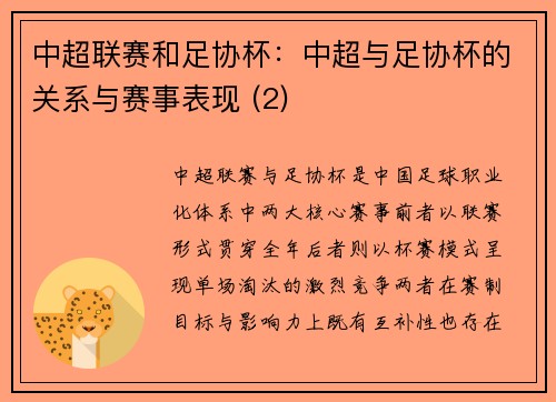 中超联赛和足协杯：中超与足协杯的关系与赛事表现 (2)