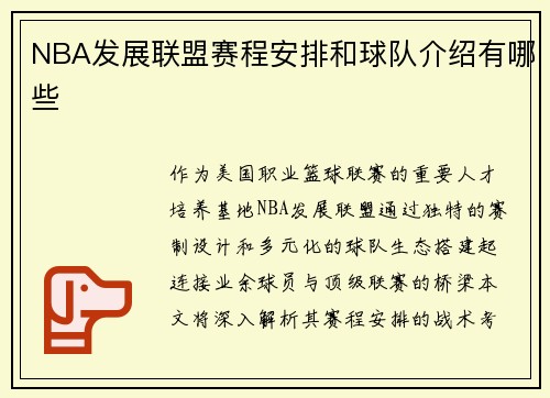 NBA发展联盟赛程安排和球队介绍有哪些