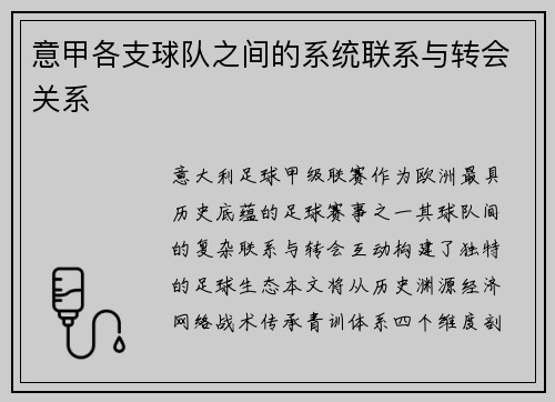 意甲各支球队之间的系统联系与转会关系